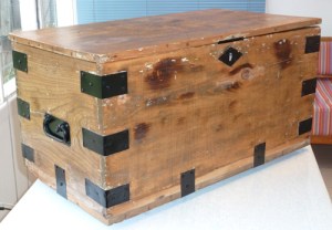 The fully-restored wooden chest