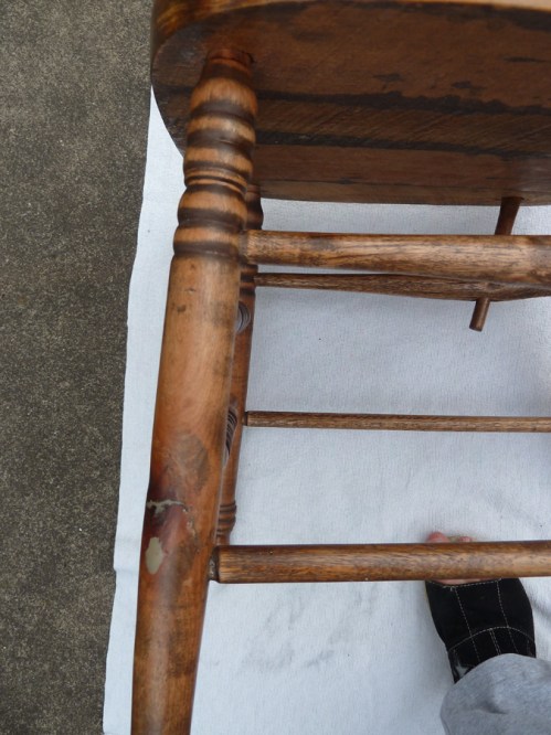 restored chair - detail of repaired leg