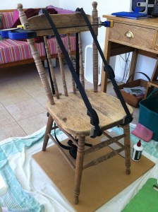 top half of chair glued and clamped