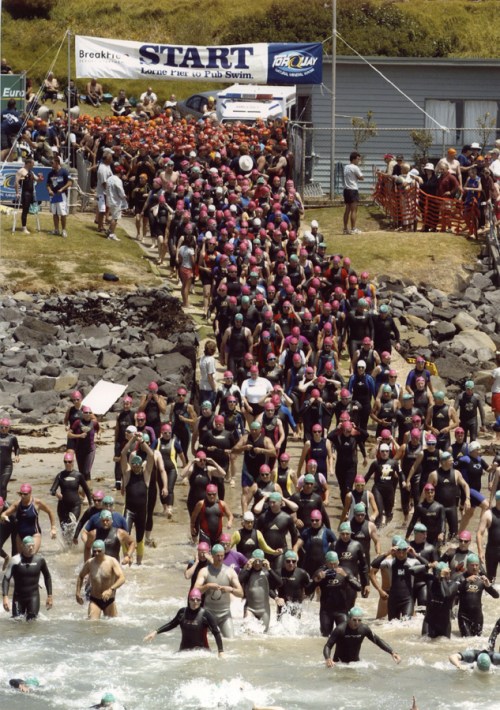 Ready for the start of an open-water swim