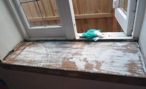 wood and filler sanded back to smooth finish