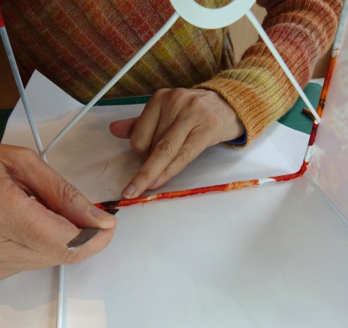 lampshade - tucking fabric under frame