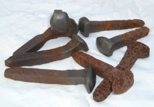 railway sleeper spikes - original and cleaned